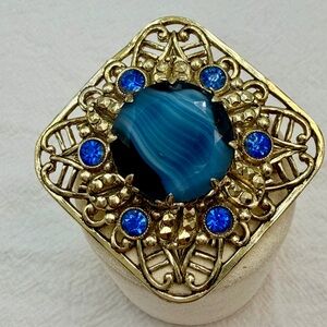 Vintage Czech Givre Glass Brooch Blue